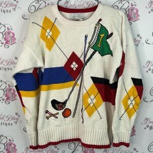 Lizi ruch sweater golf vintage patches knit Multicolor Golf Crewneck Sweater